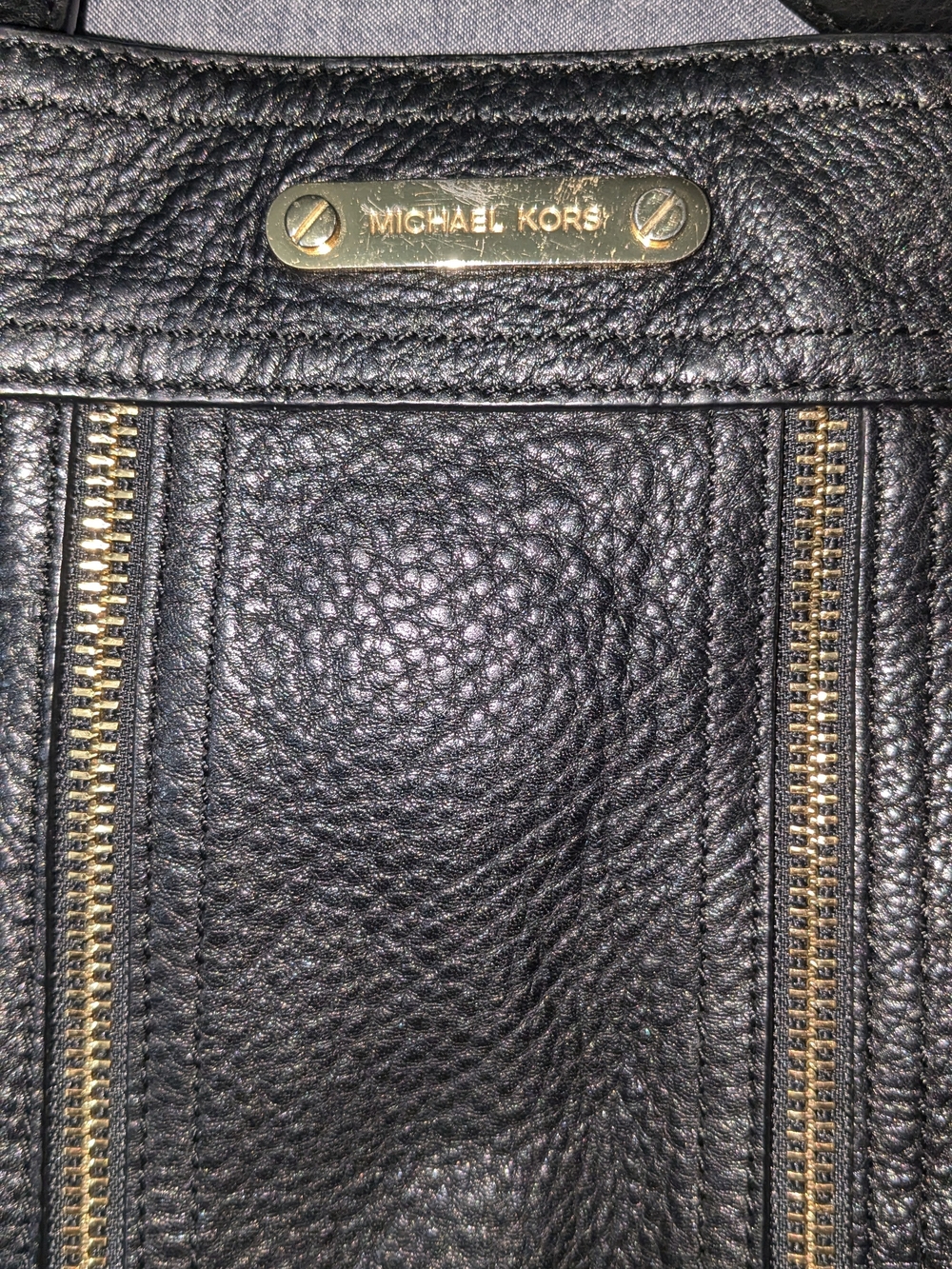 Michael Kors Black Pebbled Leather Crossbody with Gold Hardware